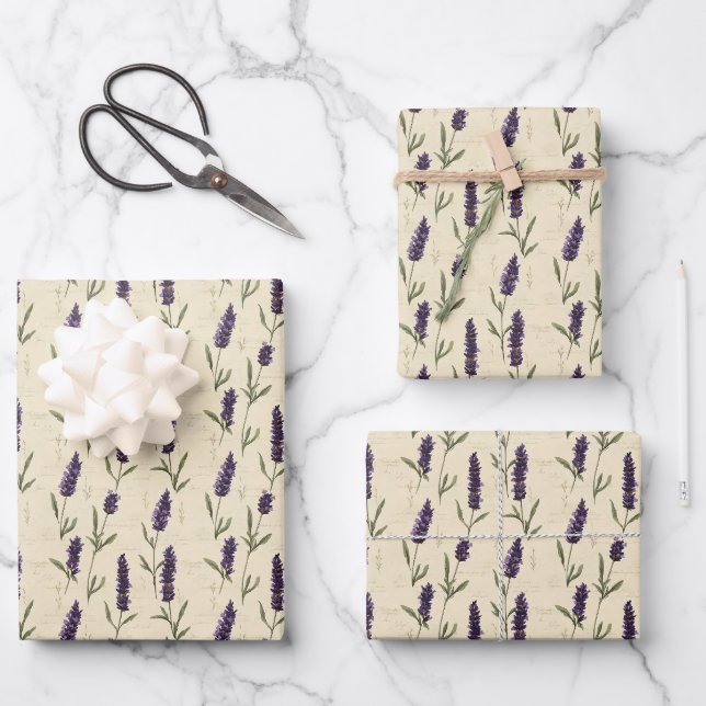 Lavender Beige Floral Botanical Purple Beige  Geschenkpapier Set (Vorderseite)