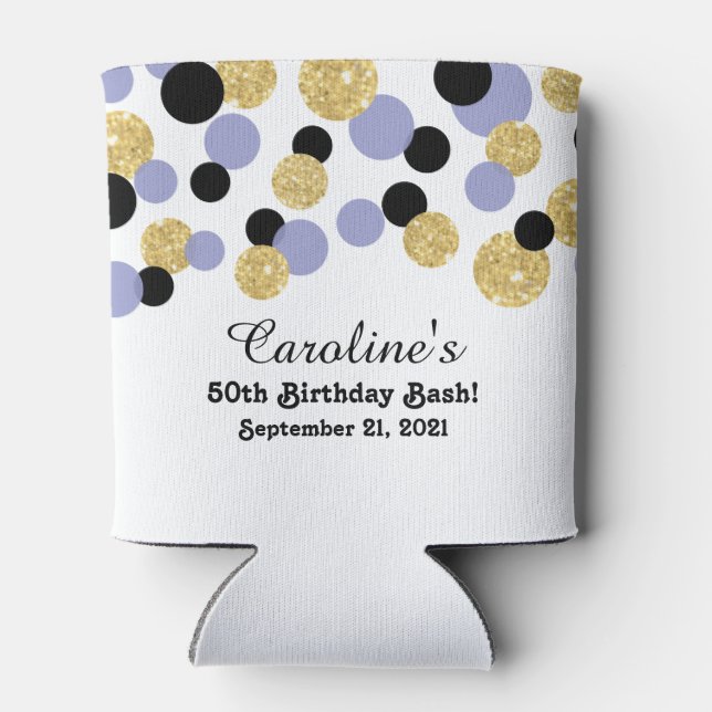Lavender, Black and Gold Glitzer Confetti | 50. Dosenkühler (Rückseite)