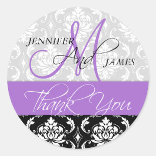 Lavender Black Damask Mariage Favor Sticker