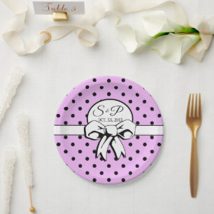 Lavender Black Polka Dot White Bow Personalisiert Pappteller