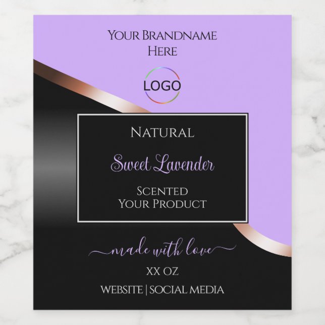 Lavender Black Wavy Rose Gold Logo Étiquettes de p (Étiquettes simples)