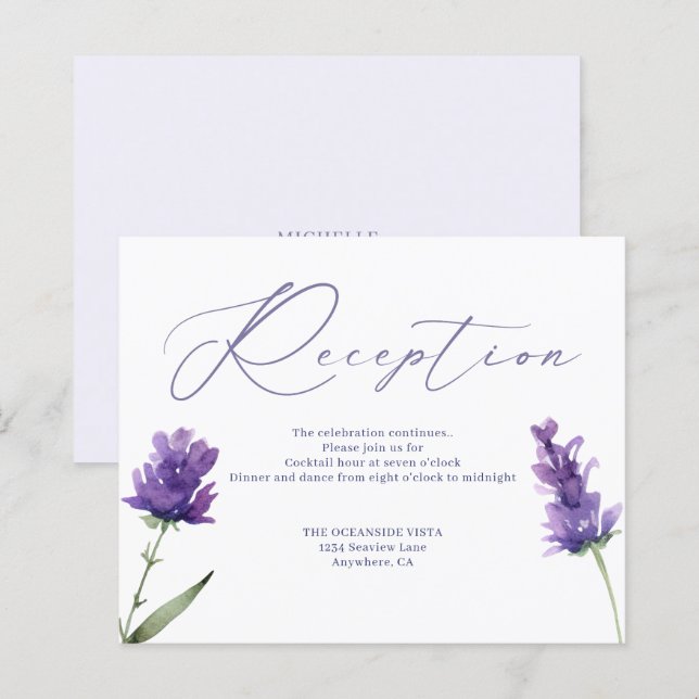 Lavender Bliss Elegante Aquarell Empfang Card (Vorne/Hinten)