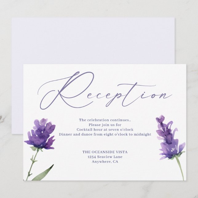 Lavender Bliss Elegante Aquarell Empfang Card Einladung (Vorne/Hinten)