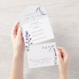 Lavender Bliss Elegante Hochzeit im Wasserfarbenbe All In One Einladung