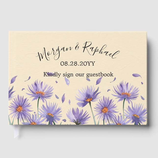 Lavender Bloom Wasserfarbe Wildblume Hochzeit Gästebuch (Vorderseite)
