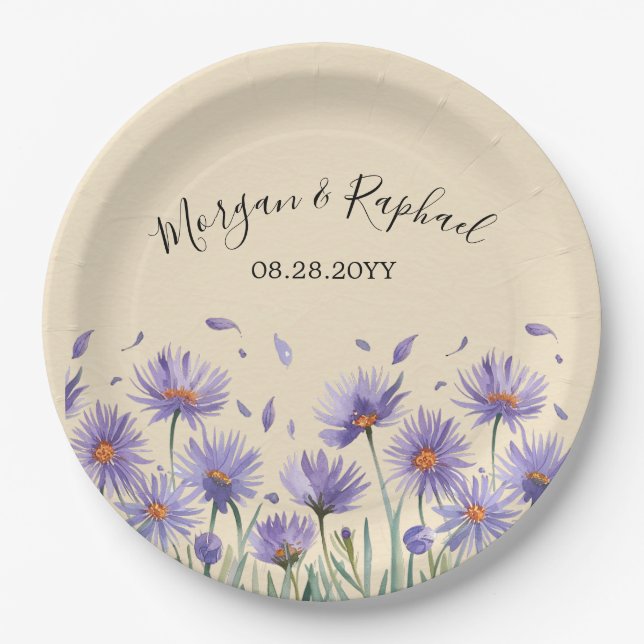 Lavender Bloom Wasserfarbe Wildblume Hochzeit Pappteller (Vorderseite)