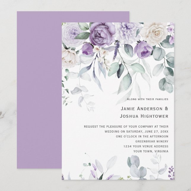 Lavender Blooms Wedding Einladung (Vorne/Hinten)