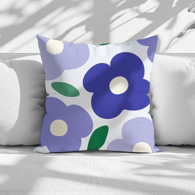 Lavender Blue Abstrakt Retro Blume Muster Kissen (hand drawn abstract flower throw pillow)