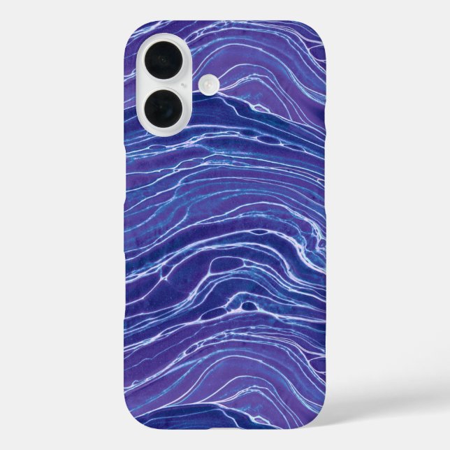 Lavender Blue Abstrakt Waves Muster iPhone 16 Hülle (Rückseite)