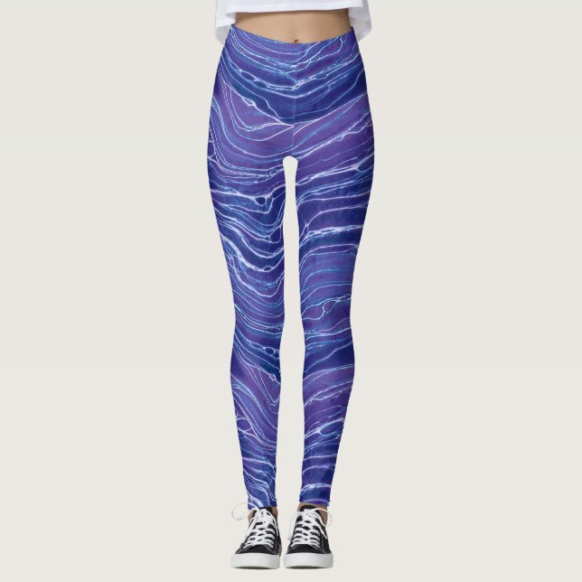 Lavender Blue Abstrakt Waves Muster Leggings (Vorderseite)