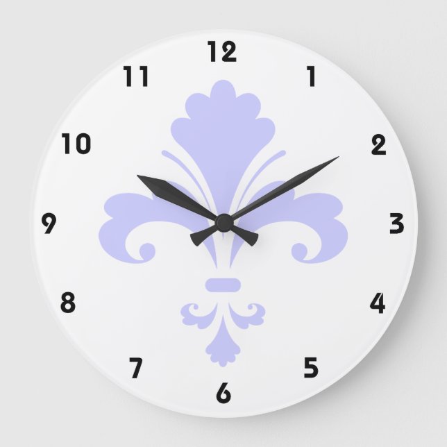Lavender Blue Fleur-de-lis Große Wanduhr (Vorderseite)