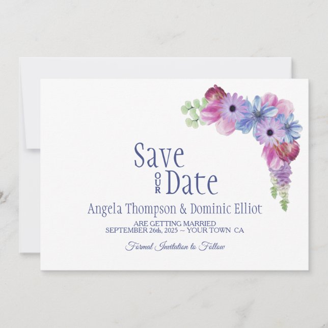 Lavender Blue Floral Wedding Save the Date (Vorderseite)