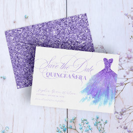 Lavender & Blue Glitzer Girly Dress Quinceanera Save The Date