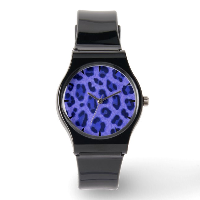 Lavender Blue Leopard Tierdruckmuster Armbanduhr (Vorderseite)
