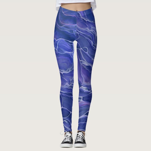 Lavender Blue Marble Acrylic Abstrakt Leggings (Vorderseite)