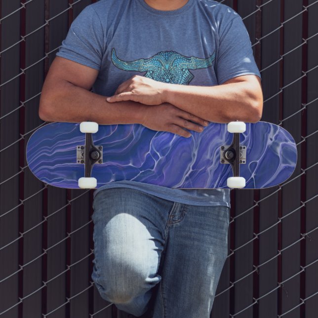 Lavender Blue Marble Acrylic Abstrakt Skateboard (Außenbereich 3)