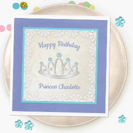 Lavender Blue Princess Tiara Birthday Paper Napkin Serviette