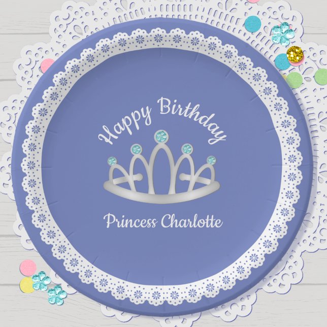 Lavender Blue Princess Tiara Birthday Paper Plate Pappteller (Von Creator hochgeladen)
