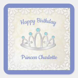 Lavender Blue Princess Tiara Birthday Party Quadratischer Aufkleber