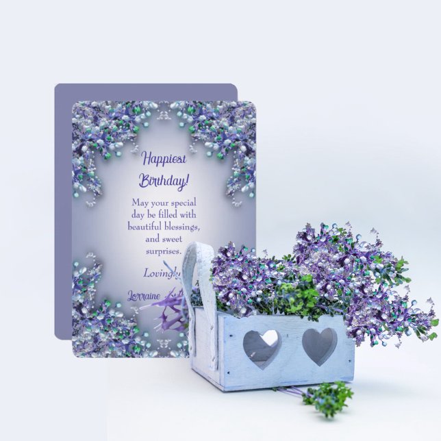 Lavender Blue Spring Lilacs Happiest Birthday Card Dankeskarte (Von Creator hochgeladen)