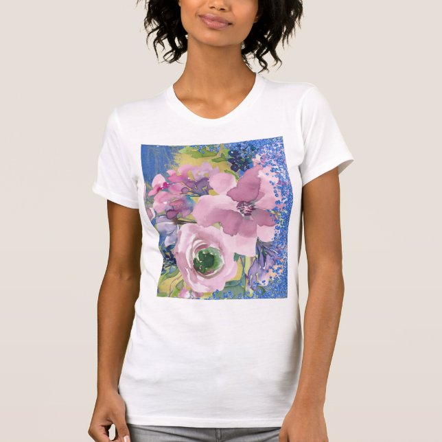 Lavender Blues Watercolor Glitzer auf Weiß T-Shirt (Vorderseite)