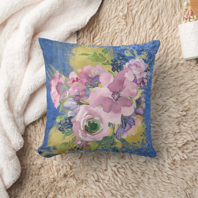 Lavender Blues Watercolor Glitzer Kissen (Decke)