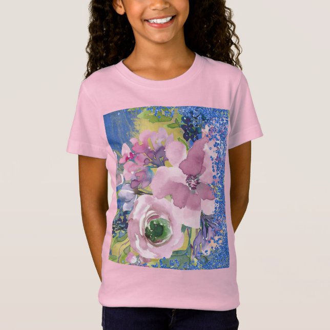 Lavender Blues Watercolor Glitzer T-Shirt (Vorderseite)