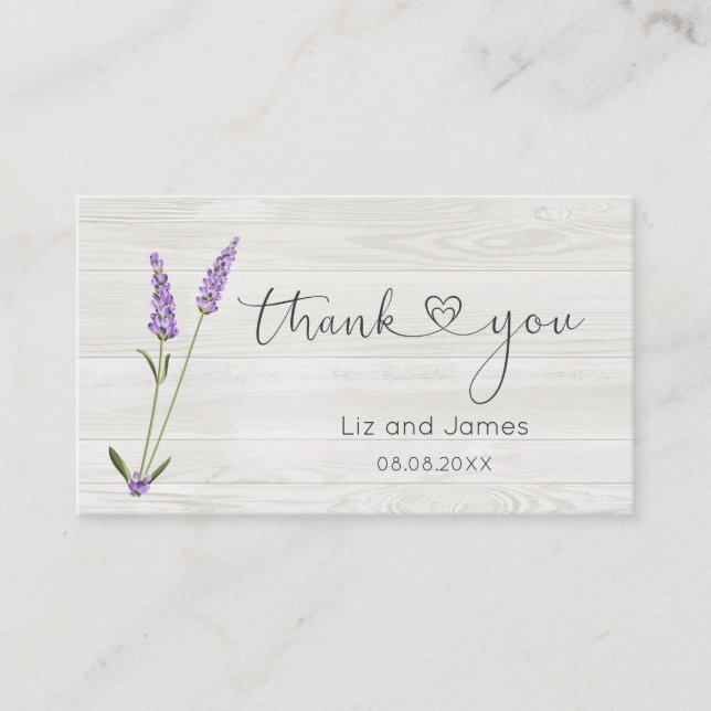 Lavender Blume auf Wood Danke Platzkarte (Vorderseite)