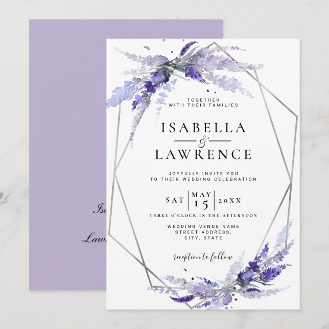 Lavender Blume Lila Blumenzwiebelhochzeit Einladung (Vorne/Hinten)
