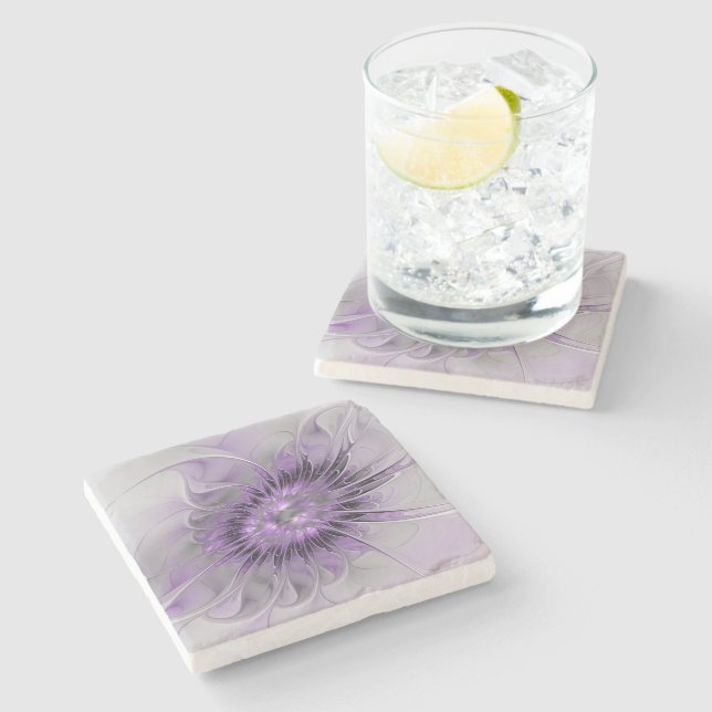 Lavender Blume Traumhaft Modernes Abstraktes Frakt Steinuntersetzer (Seitenansicht)