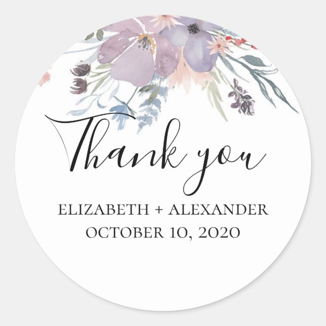 Lavender Blumengefälligkeit danke. Lila Hochzeit Runder Aufkleber (Vorderseite)