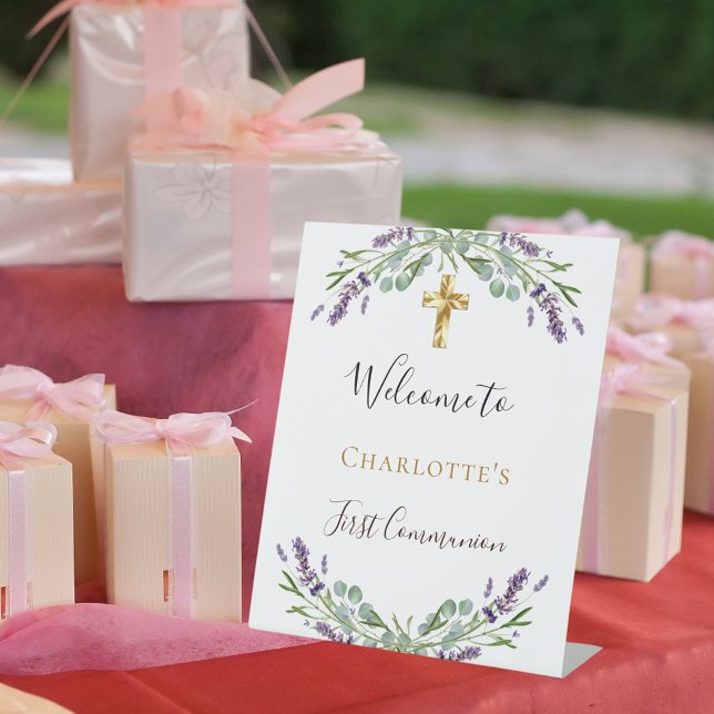 Lavender Blumengrün Erster Kommunion Empfang Sockelschild (Von Creator hochgeladen)