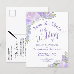 Lavender Blumenkalligrafie Hochzeit speichern das  Ankündigungspostkarte