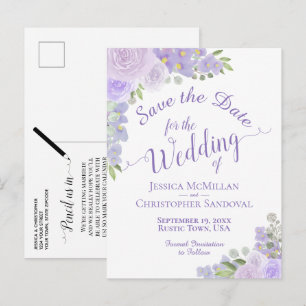 Lavender Blumenkalligrafie Hochzeit speichern das Ankündigungspostkarte