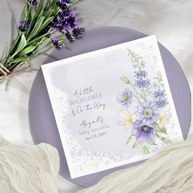 Lavender Boho A Little Wildflower Baby Sprinkle Serviette (A Little Wildflower Is On The Way Lavender Floral Baby Sprinkle Party Paper Napkins)