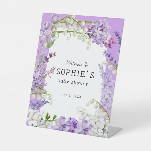 Lavender Boho Baby in Bloom Baby Dusche Sockelschild (Vorderseite)