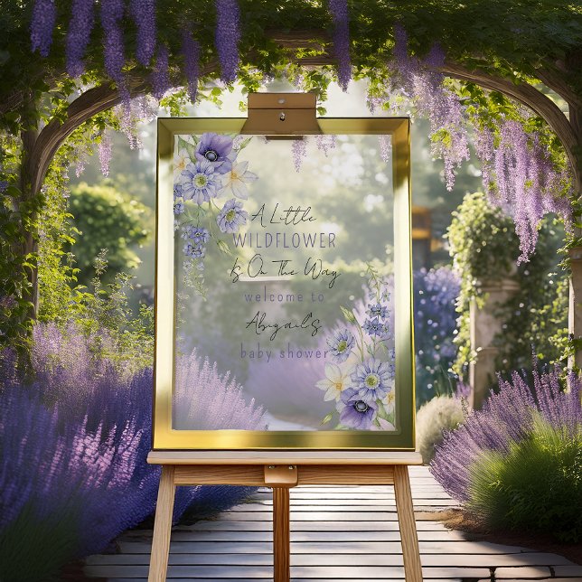 Lavender Boho Eine kleine Wildblume Babydusche Acrylschild (Boho Lavender "A Little Wildflower" Girl Baby Shower Acrylic Sign)