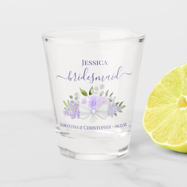 Lavender Boho Floral Elegante Brautjungfrau Hochze Schnapsglas (Vorderseite)