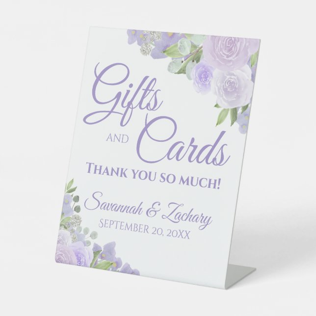 Lavender Boho Floral Elegantes Hochzeitsgeschenk u Sockelschild (Vorderseite)