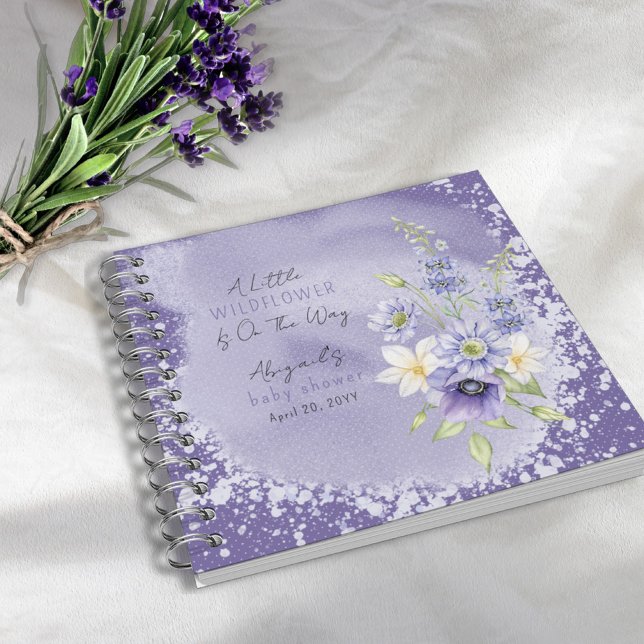 Lavender Boho Un Petit Fleur sauvage Baby Livre d' (A Little Wildflower Is On The Way Lavender Floral Baby Shower Guestbook Notebook)