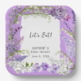 Lavender Boho Watercolor Florals Baby Dusche Pappteller