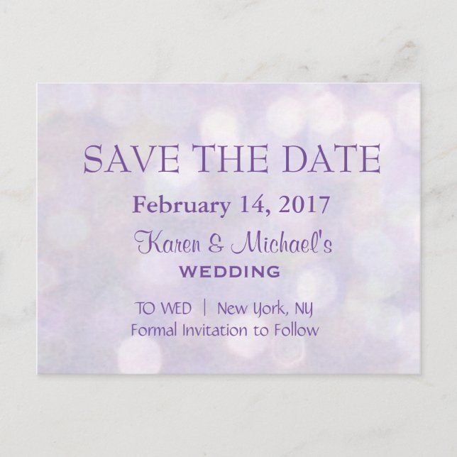 Lavender Bokeh | SAVE THE DATE Ankündigungspostkarte (Vorderseite)