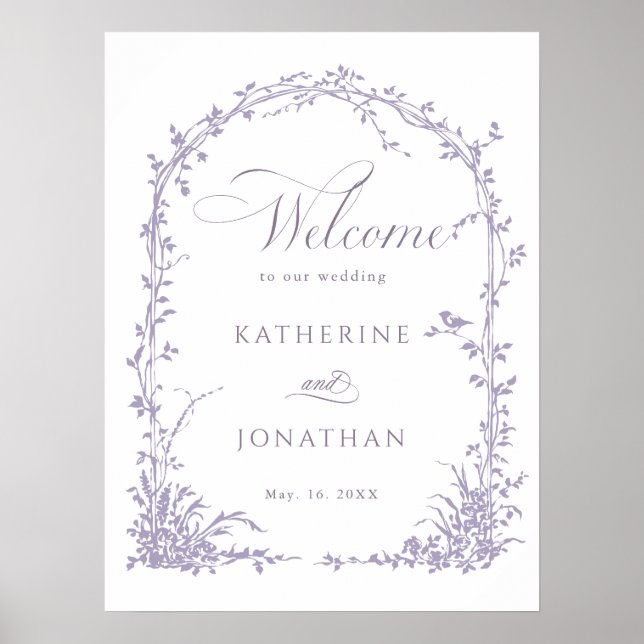 Lavender Botanical Arch Garden Wedding Welcome Poster (Vorne)
