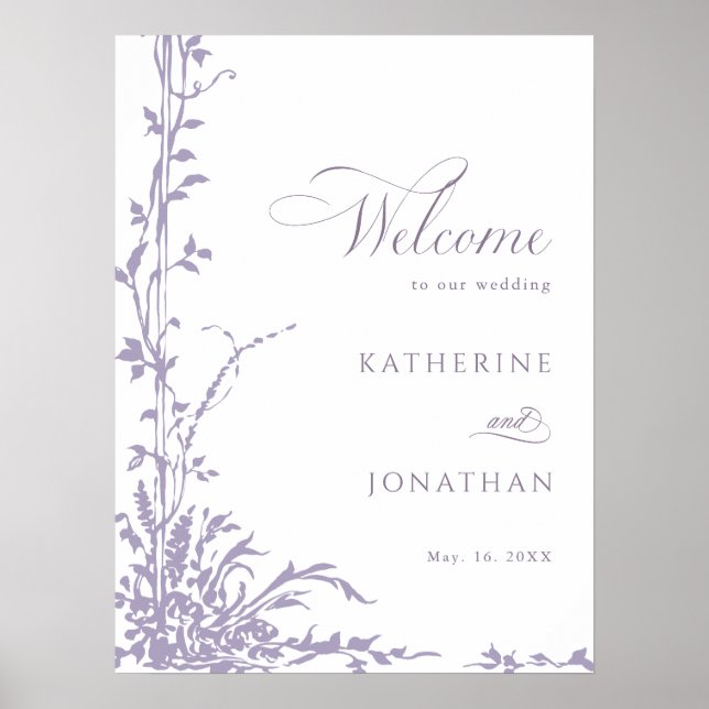 Lavender Botanical Arch Garden Wedding Welcome Poster (Vorne)