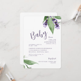 Lavender Botanical Baby Girl Dusche Einladung