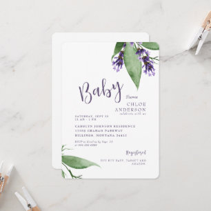 Lavender Botanical Baby Girl Dusche Einladung