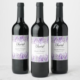 Lavender Botanical Floral Lila Green Wedding Weinetikett
