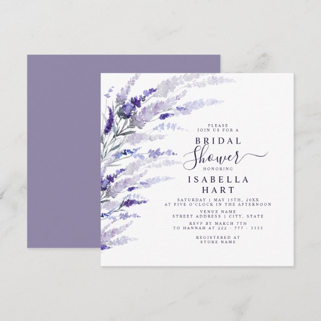 Lavender Botanical Floral Mauve Brautparty Einladung (Vorne/Hinten)