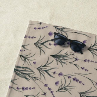 Lavender Botanical Pattern Beach Towel Strandtuch