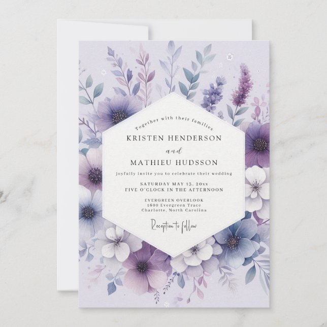 Lavender Botanical Romance Wedding Einladung (Vorderseite)